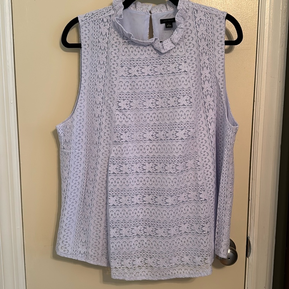 Ann Taylor Lavender Lace Sleeveless Ruffle-Neck Top
